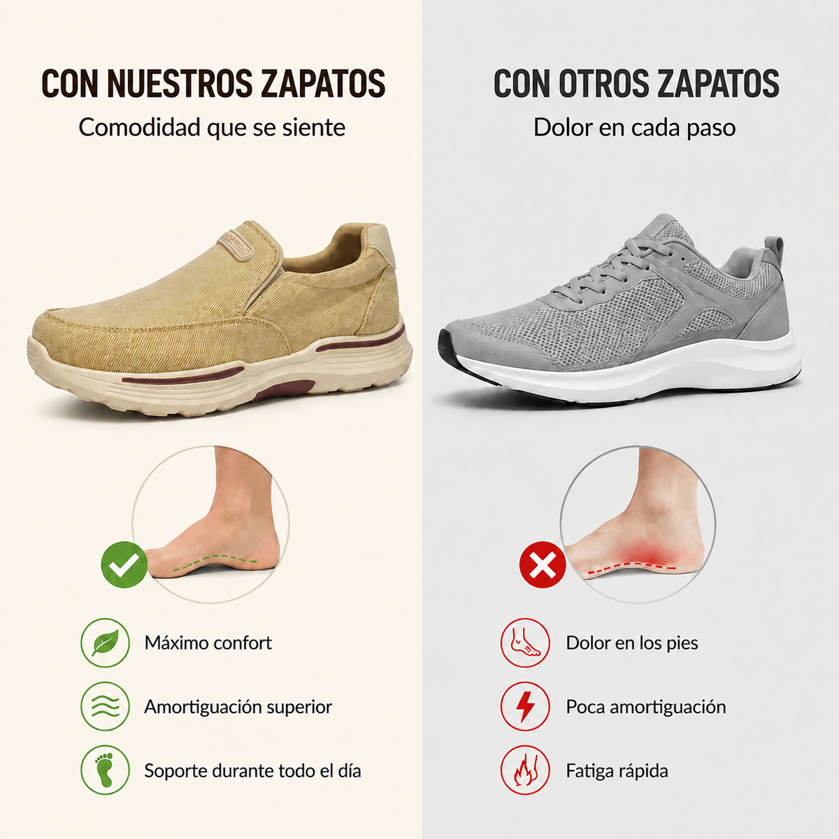 ⏰ ¡30% de descuento hoy! ¡No te lo pierdas! 🔥 Calzado ortopédico de alta calidad con diseño ergonómico y excelente soporte 🦶 Soporte para el arco del pie: ayuda a aliviar el dolor de pies.