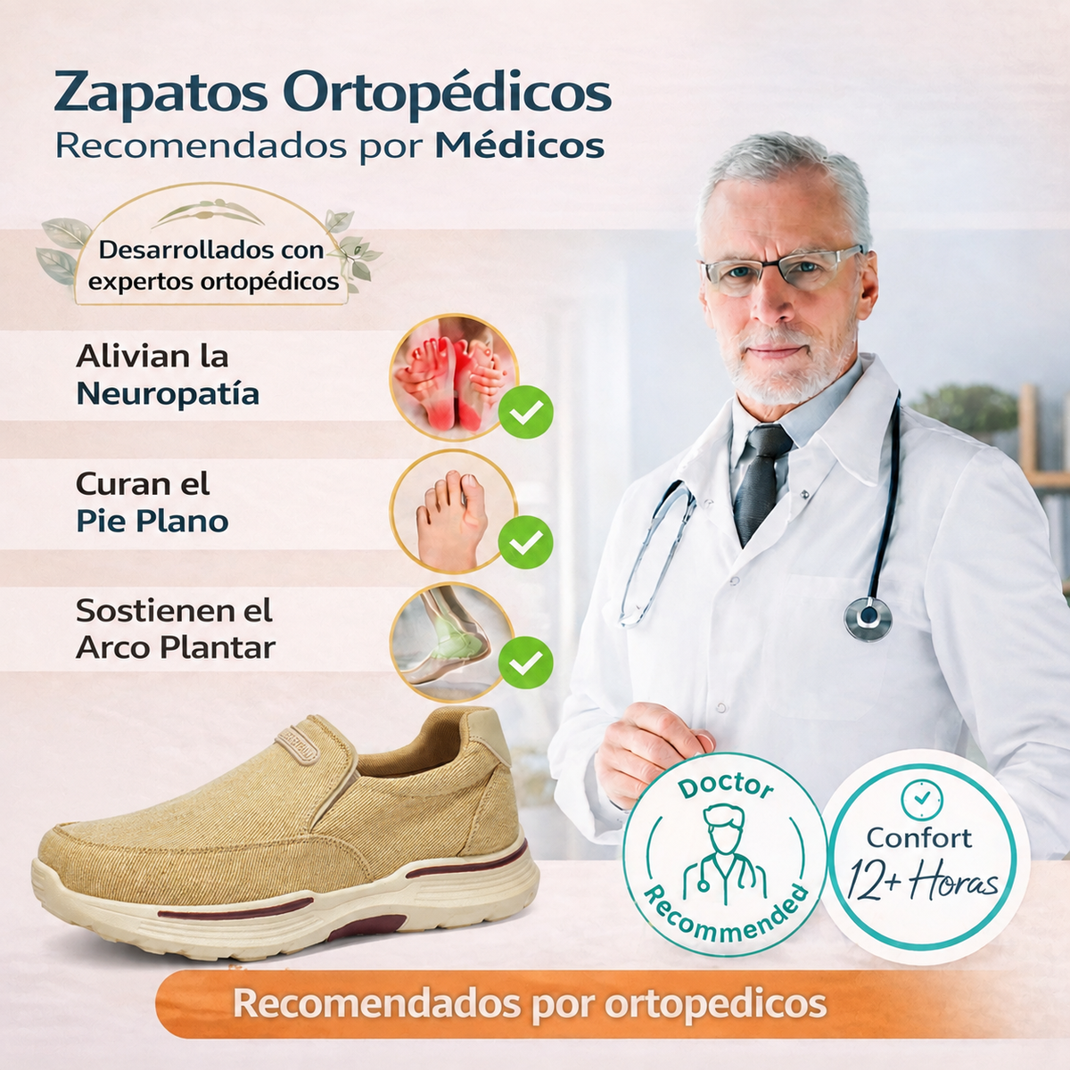 ⏰ ¡30% de descuento hoy! ¡No te lo pierdas! 🔥 Calzado ortopédico de alta calidad con diseño ergonómico y excelente soporte 🦶 Soporte para el arco del pie: ayuda a aliviar el dolor de pies.