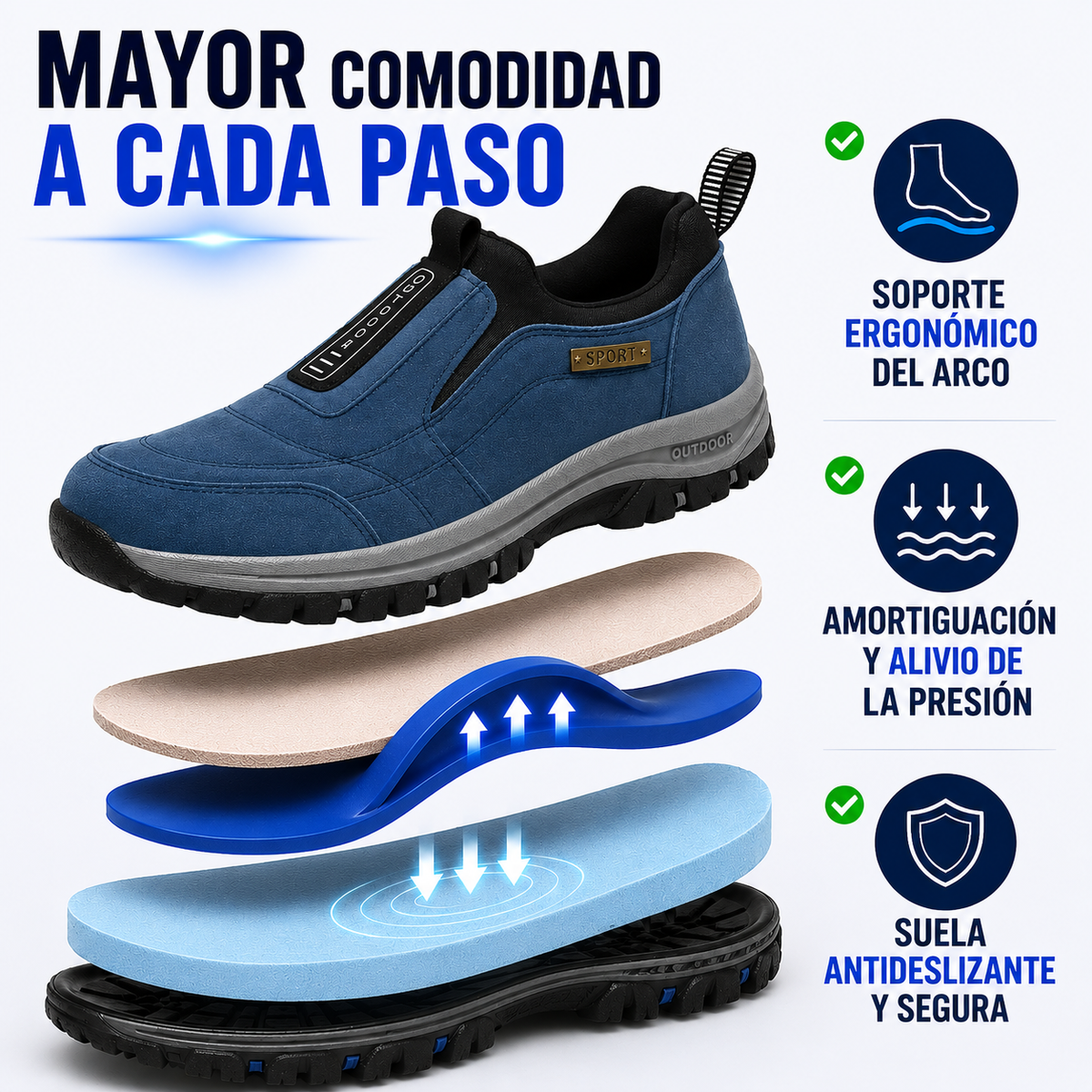 ⏰ ¡30% de descuento hoy! ¡No te lo pierdas! 🔥 Calzado ortopédico de alta calidad con diseño ergonómico y excelente soporte 🦶 Soporte para el arco del pie: ayuda a aliviar el dolor de pies.