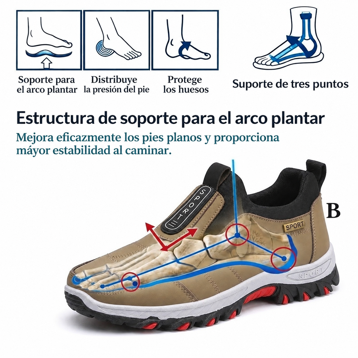 ⏰ ¡30% de descuento hoy! ¡No te lo pierdas! 🔥 Calzado ortopédico de alta calidad con diseño ergonómico y excelente soporte 🦶 Soporte para el arco del pie: ayuda a aliviar el dolor de pies.